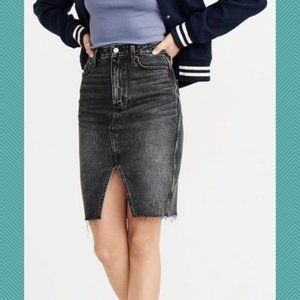 Abercombie & Fitch Black Wash Split Front Raw Hem Pencil Skirt